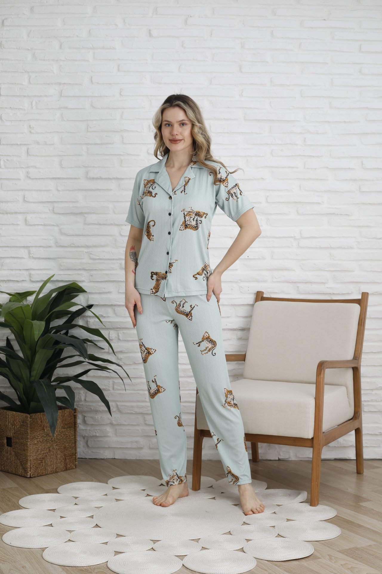 Pegasus Bayan 5 Düğme Pijama Takımı Turkuaz