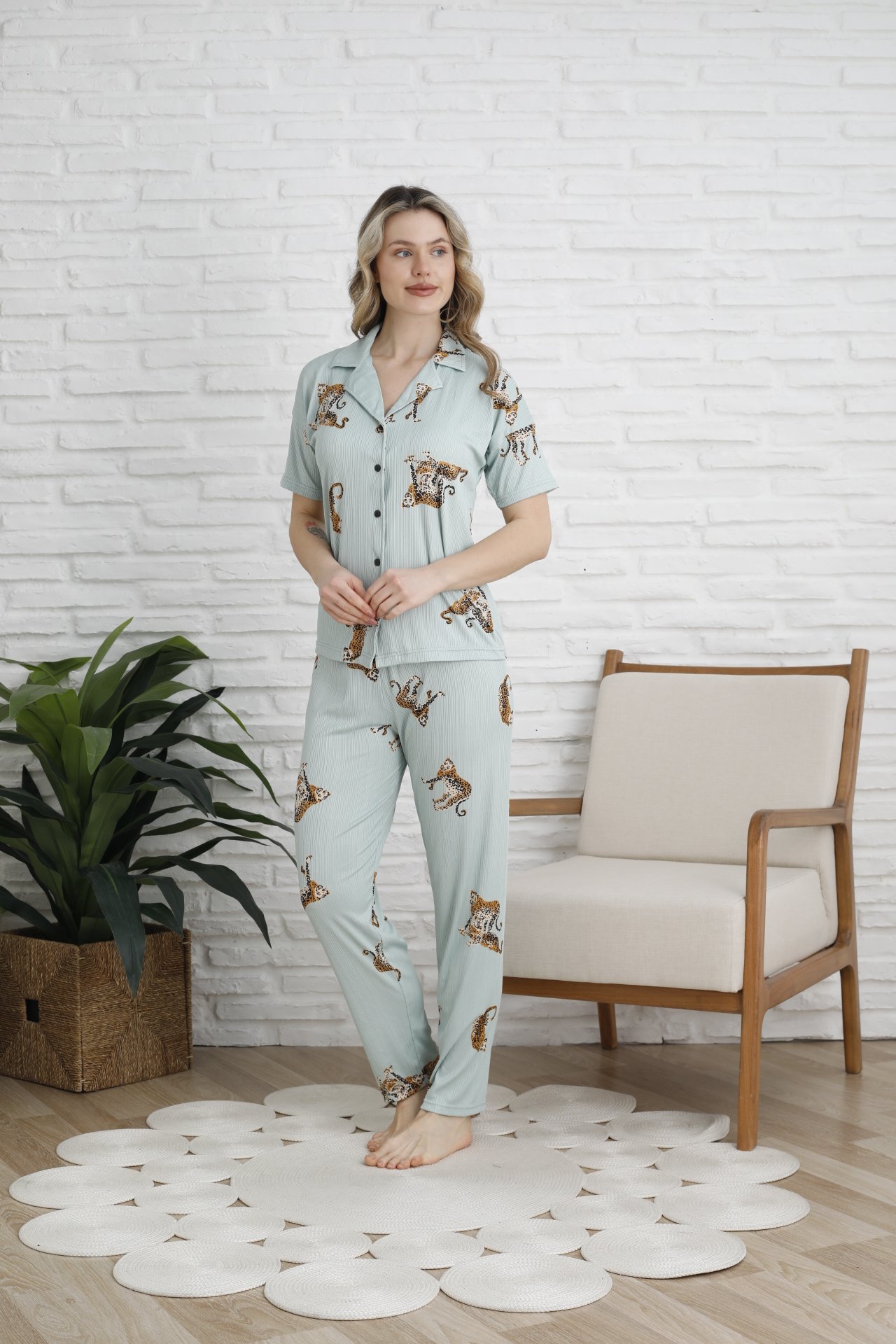 Pegasus Bayan 5 Düğme Pijama Takımı Turkuaz