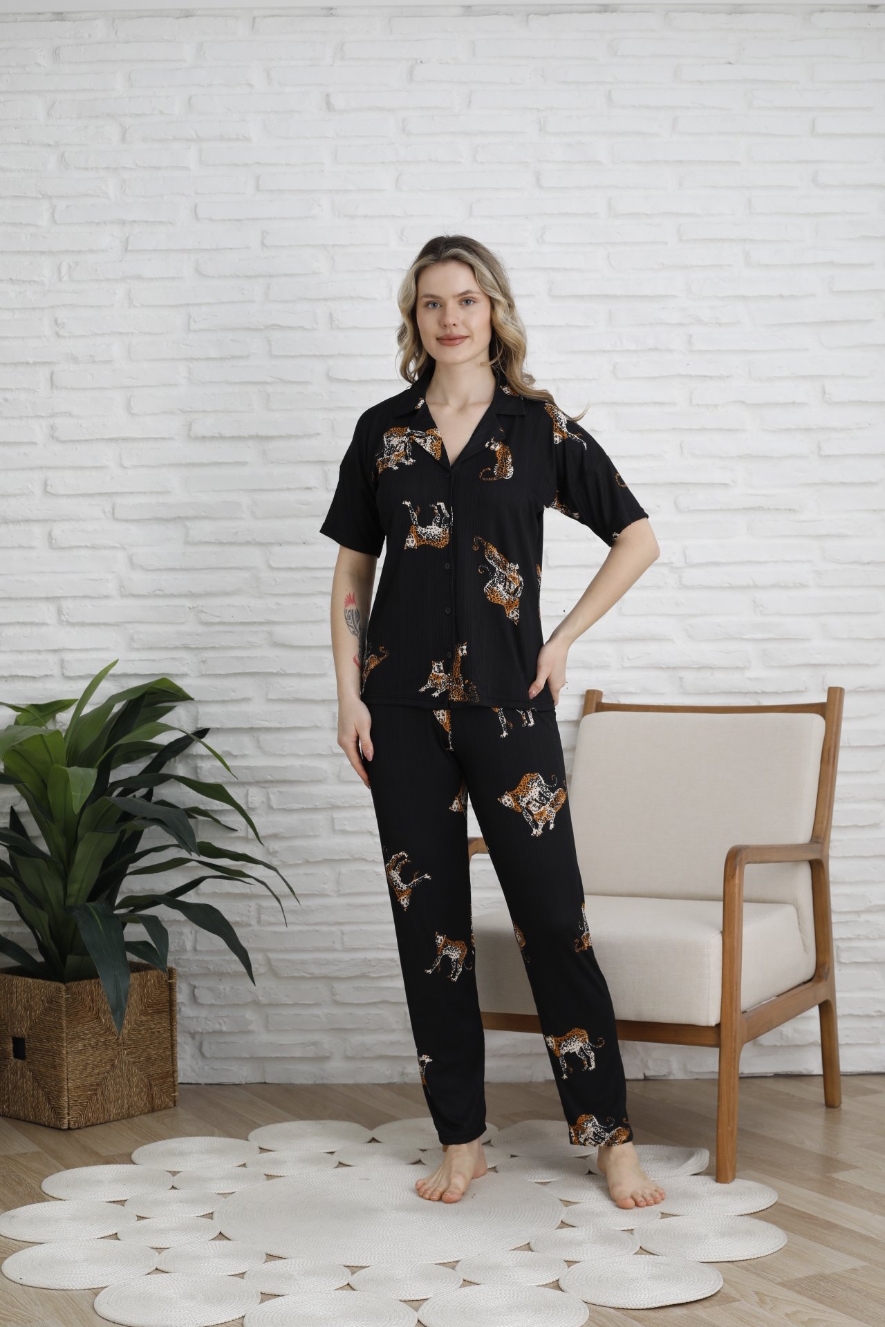 Pegasus Bayan 5 Düğme Pijama Siyah