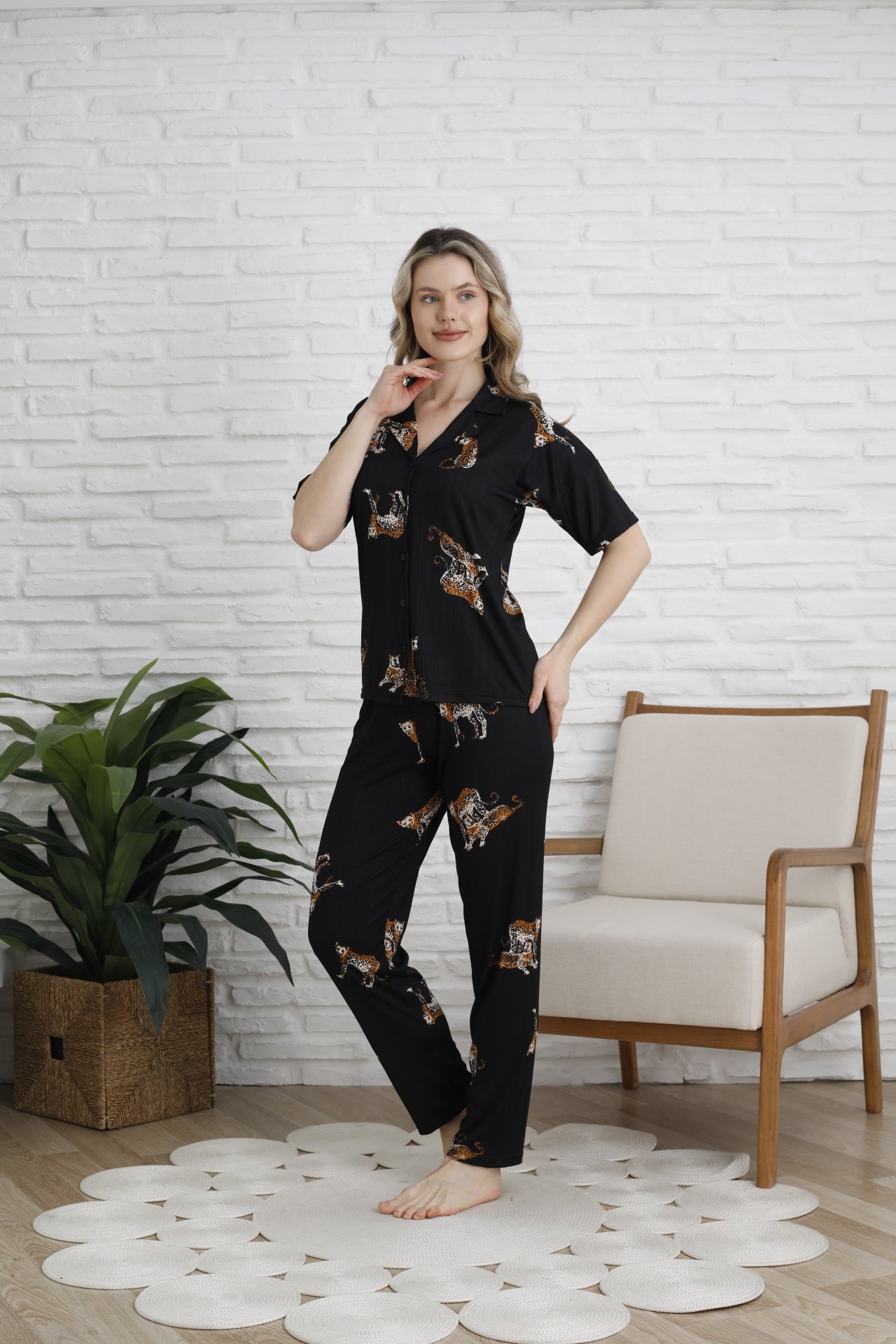 Pegasus Bayan 5 Düğme Pijama Siyah